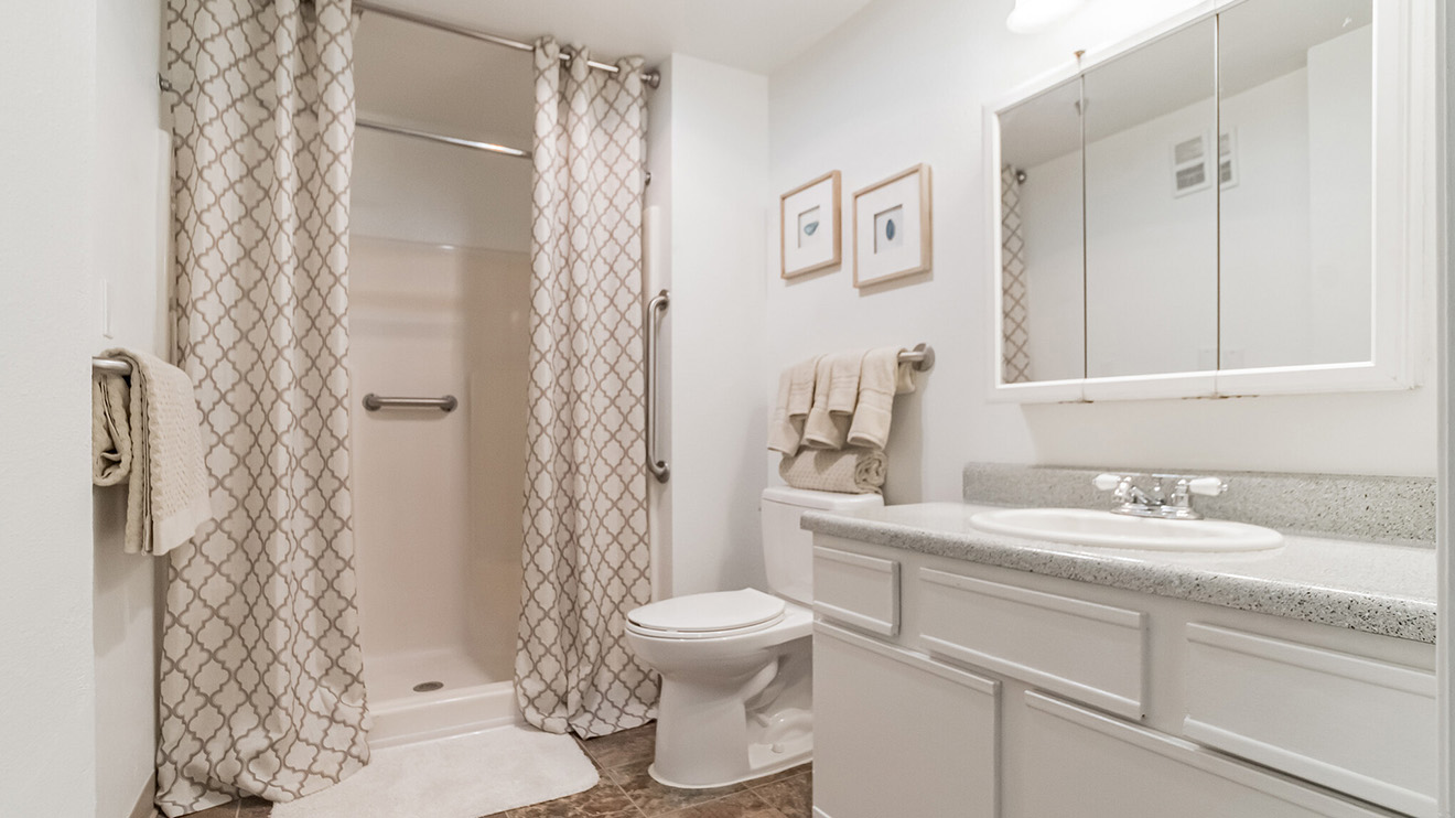 Holiday Whealdon Estates apartment bathroom with walk in shower